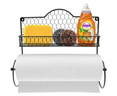 Sorbus® Papierhandtuchhalter, Gewürzregal und Mehrzweckregal, Wandmontage, Aufbewahrung für Küchenzubehör, Handtücher, Toilettenartikel, etc. Ideal für Küche/Bad, aus Stahl (schwarz)