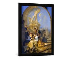 Gerahmtes Bild von Adriaen Van der Werff Spielende Kinder vor Einer Herkulesgruppe, Kunstdruck im hochwertigen handgefertigten Bilder-Rahmen, 50x70 cm, Schwarz matt