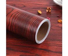 practicalWs Holzpapier Vinyltapete zum Abziehen und Aufkleben, selbstklebendes Papier für Arbeitsplatten dekorative Schrankpapier Möbeltapete abnehmbare wasserdichte Tapete Red-Silver