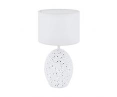 EGLO Tischlampe Montalbano, 2 flammige Tischleuchte Modern, Nachttischlampe aus Keramik und Textil, Wohnzimmerlampe in weiß , Lampe mit Schalter, Lampenfuß beleuchtet, E27 Fassung, Ø 26 cm