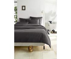 De Witte Lietaer Olivia Bettwäsche, Satin, Baumwolle, gekämmt, Dunkelgrau/Ebony, 260 x 240 cm + 2 Kopfkissenbezüge