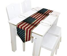 AUUXVA 33 x 178 cm lange Tischläufer Vintage USA Flagge Muster Dekorative Polyester Tischläufer Tischläufer Tischdecke für Zuhause Kaffee Küche Esstisch Party Bankett Urlaub Dekoration 13x70 inches mehrfarbig