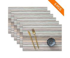 SAYOPIN Platzdeckchen Set von 6 waschbaren Platzsets für Esstisch Innen Außen Hitzebeständig Fleckenabweisend gekreuztes gewebtes Vinyl Küche Tischmatten abwischbar Set of 6 Blaue Streifen