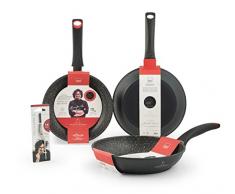 H&H Alessandro Borghese Set 3 Pfannen Induktionsboden mit 1 Zange 14 cm, schwarz