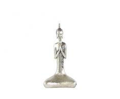 Urban Trends Polyresin Meditierender Buddha Figur mit spitzem Ushnisha in Anjali Mudra SM Natur Finish, Silber