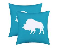 CaliTime Kissenbezüge Kissenhülle Packung mit 2 Dekokissenbezügen aus Poly Canvas für das Sofa auf der Couch Hauptdekoration Vintage Buffalo Shadow Silhouette Print 45cm x 45cm Lake Blue