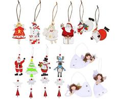 Winlyn Holz-Christbaumschmuck zum Aufhängen, Schneemann, Weihnachtsmann, Engel, Weihnachtsbaum, Rentier, Schneeflocke, rustikal, Weihnachtsbaum-Ornamente mit für den Urlaub, festliche Geschenkanhänger, Strumpffüller, Dekoration, 13 Stück
