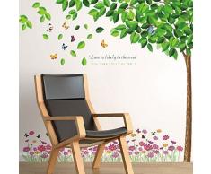 Walplus Wand Sticker Grün Fallend Blätter Rosa Blume Abnehmbare Selbstklebend Wandkunst Aufkleber Vinyl Heim Dekoration DIY Wohnzimmer Schlafzimmer Büro Dekor Tapete Kinderzimmer Geschenk, Mehrfarbig