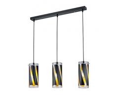 Reality Leuchten Pendelleuchte Farina R30900332, Metall Schwarz matt, Glas schwarz/gold/klar, exkl. 3x E27