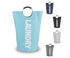 INSHERE Faltbare Wäschekörbe (erhältlich in 5 Farben), Faltbare Kleidertaschen, Faltbarer Wäschesammler, Stoff Wäschekorb blau