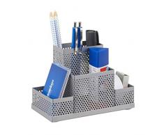 Relaxdays Schreibtischorganizer Metall, Büro Stiftehalter, Schreibtischköcher Kinder, gelocht, HxBxT: 11x16x8cm, silber