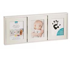 Glorex 6 8070 413 - Kreativ Set für Baby Hand- und Fußabdruck, mit Rahmen für 3 Bilder, ungiftiges Stempelkissen und Papier, ideal als Geschenk zur Geburt