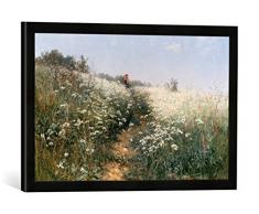 Gerahmtes Bild von IWAN Iwanowitsch Schischkin Dame mit Sonnenschirm auf Einer Wiese mit Wiesenkerbel, Kunstdruck im hochwertigen handgefertigten Bilder-Rahmen, 60x40 cm, Schwarz matt