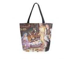 Alaza Handtasche für heilige Familie, Weihnachtskrippe, religiös, Segeltuch, Tragegriff, große Taschen, wiederverwendbare Handtaschen, Baumwolle, Schultertaschen für Frauen, Reisen, Arbeit, Einkaufen, Lebensmittel.