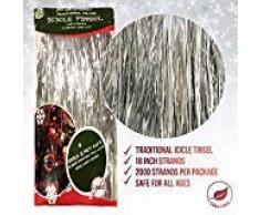 Premium Silber-Lametta für Weihnachtsbaum, 2000 altmodische glänzende Mylar-Fäden - jeder Ständer 45,7 cm lang - Kinder- und Haustiersicher (bleifrei) - zum Aufhängen mit Ornamenten und Weihnachtsdekorationen silber