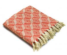 Crafkart Baumwoll-Überwurfdecke – Rot gemusterte Decken mit dekorativen Fransen für Couch Sofa Bett Stuhl Indoor Outdoor – Home Wohnzimmer Dekor – Weiche stilvolle Wendedecke für Picknick, Strand, Camping