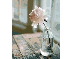 LIUDAO 40,6 x 50,8 cm rahmenlose DIY Malen Nach Zahlen Kits Home Decor Pfau und Blumen Frameless Rosa Blume