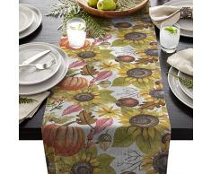 Cloud Dream Home Happy Thanksgiving Day Kürbis, Sonnenblumen, Herbstblätter, Tischläufer für Gartenmöbel, Hochzeit, Party, Tischdekorationen 13x90inch(33x229cm) Fall-015