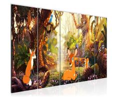Bilder Kinderzimmer Wald Tiere Wandbild 200 x 80 cm Vlies - Leinwand Bild XXL Format Wandbilder Wohnzimmer Wohnung Deko Kunstdrucke Orang 5 Teilig - MADE IN GERMANY - Fertig zum Aufhängen 022755b