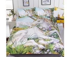 sleepwish Einhorn Bettbezug Pferd Blumen Fairytale Betten 3 Stück Green Plant Bett-Set für Erwachsene Teens, King Size