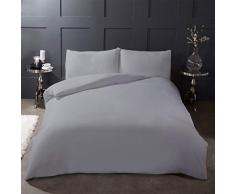 Highams Bettwäsche-Set, 100% gebürstete Baumwolle, Bettbezug mit Kissenbezug, einfarbig, Biber, Grau/Silber – Doppelbett