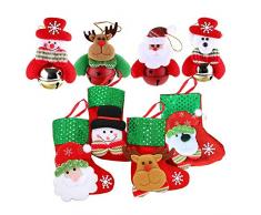 Amajoy Mini-Sockel für Weihnachten, Weihnachtsglocke, Weihnachtsdekoration, Schneemann, Weihnachtsmann, Eisbär, Elch, hängend, Weihnachtsbaum, Leckerlihalter, silberfarben, 8 Stück