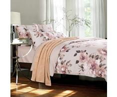 Softta Bettwäsche-Set mit grünen Blättern, Blumenmuster, volle Größe, 4 Stück Queen Size Pfingstrose