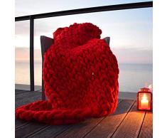 JAADVCT Chunky Strickdecke aus Merinowolle, handgefertigt, Boho-Stil, Schlafzimmer-Dekoration, Riesengarn 40x47 (100*120CM) rot