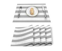 Sun-Glanz Platzsets 4er Set Schlicht Grau Weiß gestreift Platzset für Esstisch Dekoration Hitzebeständig Abwaschbar Tischmatten für Küche Abendessen Bankett 11.8x17.7inchx6 Stripe5sue1848