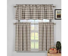 Duck River Textile Kingston Checker Küchen-Vorhang und Etage, 58 x 15 (1 Stück) 29 x 36 cm, Braun, 2 Stück 58x15 (1 Piece) 29x36 (2 Pieces) braun