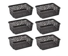 BranQ - Home essential Körbe in Bamboo Design 6er Set, Kunststoff, Anthrazit, S