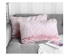 Uhomy Kissenbezug für Sofa/Bett, dekorativ, superweich, luxuriös, Plüsch, Kunstfell, Ombre, 45 x 45 cm, 2 Stück 2 pieces, 12*20 Ombre Pink
