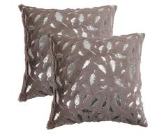 OMMATO Kissenbezüge, 18 x 18 cm, Set mit 2 weißen Fellen, goldfarbene Blättern, weiche Überwurfkissen, Couchbett, Accent Home Dekoration, quadratische Kissenbezüge, Kissenbezüge, Farmhouse TJYZ 18 x 18 Ym-brown & Silver