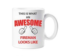 60 Second Makeover Limited 60SECMUG472 Tasse mit Aufschrift „60 Second Makeover This Is What An Awesome Fireman Looks Like“, Geschenk für Geburtstag, Weihnachten, keramik, weiß