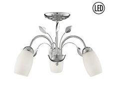 Britalia Sartori SAR1001LED Deckenleuchte mit weißem Glas in Tulip halbbündig, inklusive 3 x LED E14 SES Lampen, 16,5 W, Chrom
