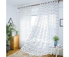 Eamior halbtransparente Vorhangpaneele – Stickerei Blumen Blätter Ösen Oben durchsichtig Vorhänge für Wohnzimmer/Schlafzimmer/Küche Fenster Dekoration Modern W52 x L95 100% Polyester - Graues Blatt