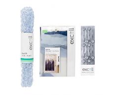 Excell Home Fashions Duschset mit PEVA-Duschvorhang, Orbit-Vinyl-Wannenmatte und 12 Stück Kugelhaken. Misty Mountain
