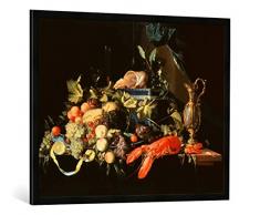 Gerahmtes Bild von Jan Davidsz. de Heem Stilleben mit Früchten und Hummer, Kunstdruck im hochwertigen handgefertigten Bilder-Rahmen, 100x70 cm, Schwarz matt