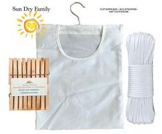 Sun Dry Wäscheklammern für den Außenbereich, langlebig, niedrig, dehnbar 36 Clothespins + Bag Traditional White