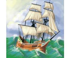 J Deko-Fliese mit Schiff, Keramik, 10,2 x 10,2 cm