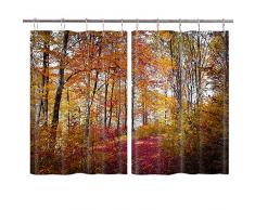 JAWO Herbstwald Küchengardine, natürliche Landschaft, Herbstrote und gelbe Blätter, Küchendekoration, Fenstervorhänge, Vorhänge, 2 Paneele mit Haken, 139,7 x 99,1 cm