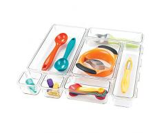 mDesign Besteckkasten 7-teilig – für Besteck & Zubehör – durchsichtiges Baukasten-System aus robustem Kunststoff – der ideale Schubladen-Organizer für Küche, Kommode und Büro