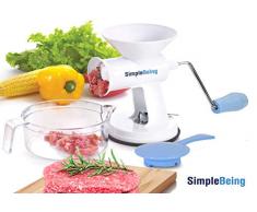 Simple being Manuelle Fleischwolf-Set mit Edelstahl-Klingen und leistungsstark Saugfuß, All Purpose Heavy Duty Küche Fleischwolf für Gemüse Knoblauch roh Essen, tragbar Hause Chopper Prozessor Maschine