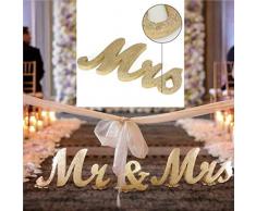 Clife Mr and Mrs Hochzeits-Tischdekoration, goldfarbenes Holz, Vintage-Design, freistehend, Buchstabendekoration, Hochzeitstisch, Foto-Requisiten, Partytisch, Top Dinner, Weihnachtsdekoration (Gold)