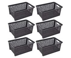 BranQ - Home essential Körbe in Bamboo Design 6er Set, Kunststoff PP, Anthrazit, M