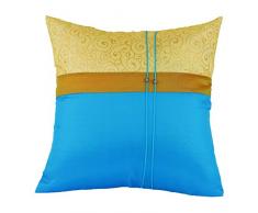 Tom Barrington Home Kissenbezug aus Seide, Blau und Elfenbeinfarben mit goldfarbenem Brokat-Überzug 16 x 16 gelb