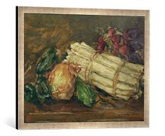 Gerahmtes Bild von Max Slevogt Stilleben mit Spargel und Radieschen, Kunstdruck im hochwertigen handgefertigten Bilder-Rahmen, 70x50 cm, Silber Raya