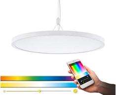 EGLO connect LED Pendelleuchte Cerignola-C, 1 flammige Hängelampe, Hängeleuchte Stahl, Aluminium, Kunststoff, weiß, mit Fernbedienung, Farbtemperaturwechsel (warm, neutral, kalt), RGB, dimmbar, Ø 60cm