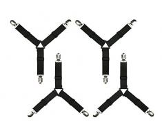 AYE Bettlakenhalter, Verstellbare Dreiecksverschluss, Strapshalter für Bettlaken, Matratzenbezüge und Sofakissen (Schwarz, 4 Stück)