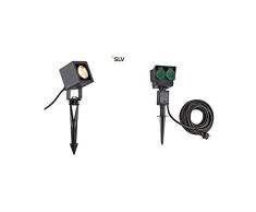 SLV LED Garten-Strahler NAUTILUS SQUARE mit Erdspieß, 3er Set inkl. 4-fach Steckdose, Außenlampen zur Garten-Beleuchtung, Terrasse, Pflanzen, Wegen, Teich, LED Strahler, Außen-Strahler, IP65, 2m Kabel